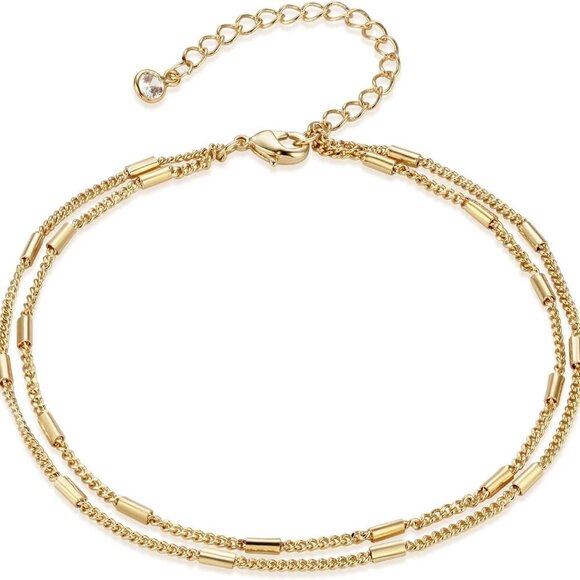 Jewelry - Dainty Ankle Bracelet,14K Gold Plated Tiny Bead Anklet Dainty White Cubic Zircon